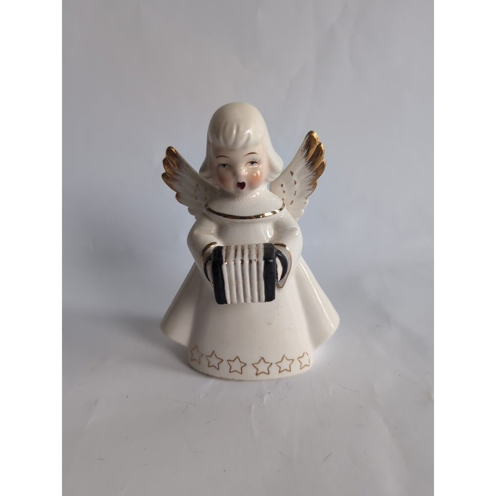 Vtg Singing Angel Accordian Figurine MCM 1950’s Made In Japan Ceramic